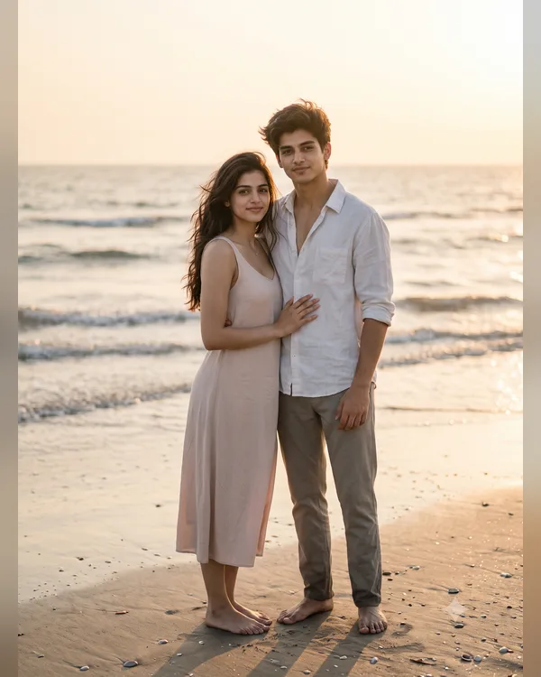Beach Golden Couple Photo Prompt