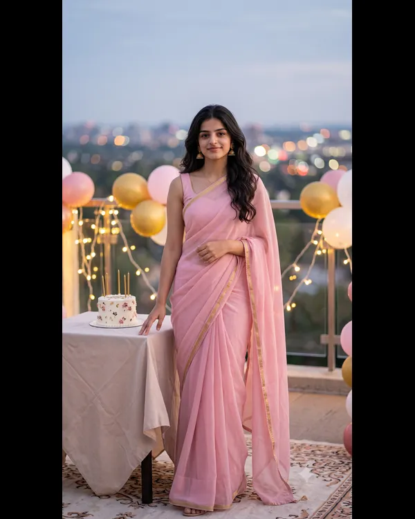 Pastel Saree Birthday Photo Prompt for Girls