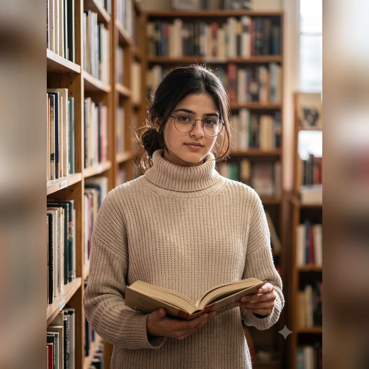 Bookstore Knit Girl Photo Prompt