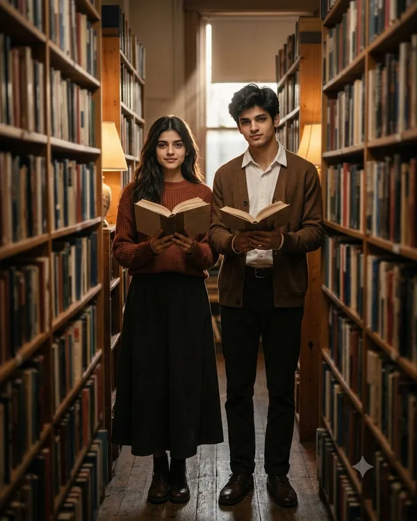 Vintage Bookstore Couple Photo Prompt