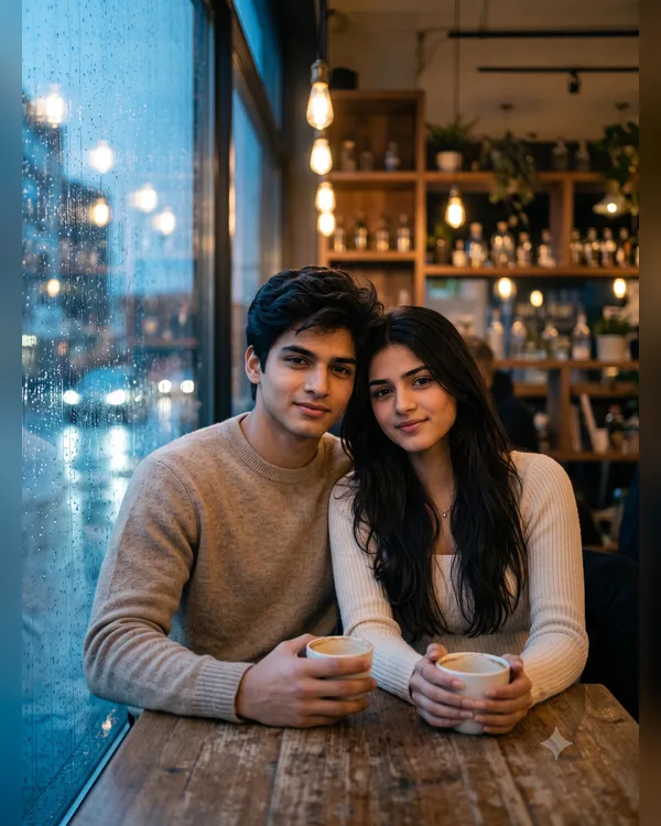Cinematic Cafe Couple Photo Prompt