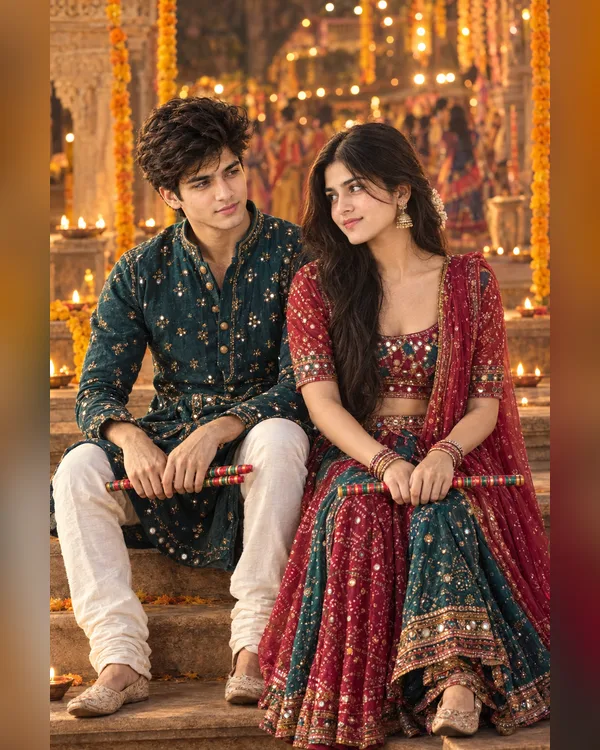 Dandiya Couple Crossing Sticks Photo Prompt