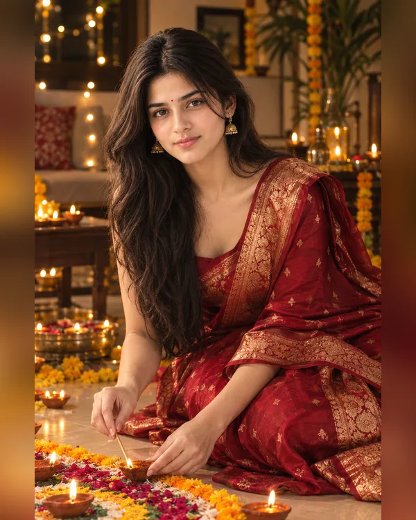 Diwali Banarasi Saree Girl Photo Prompt