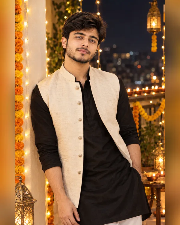 Diwali Black Kurta Bandi Boy Photo Prompt