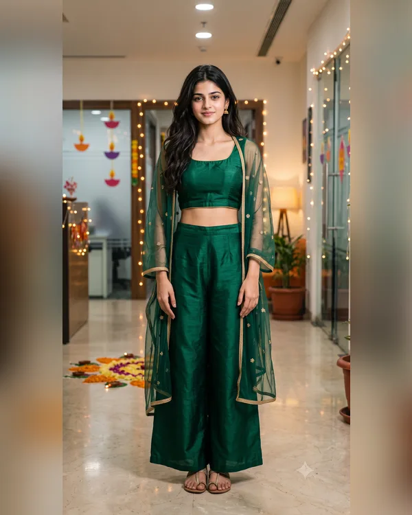 Diwali Green Co Ord Girl Photo Prompt