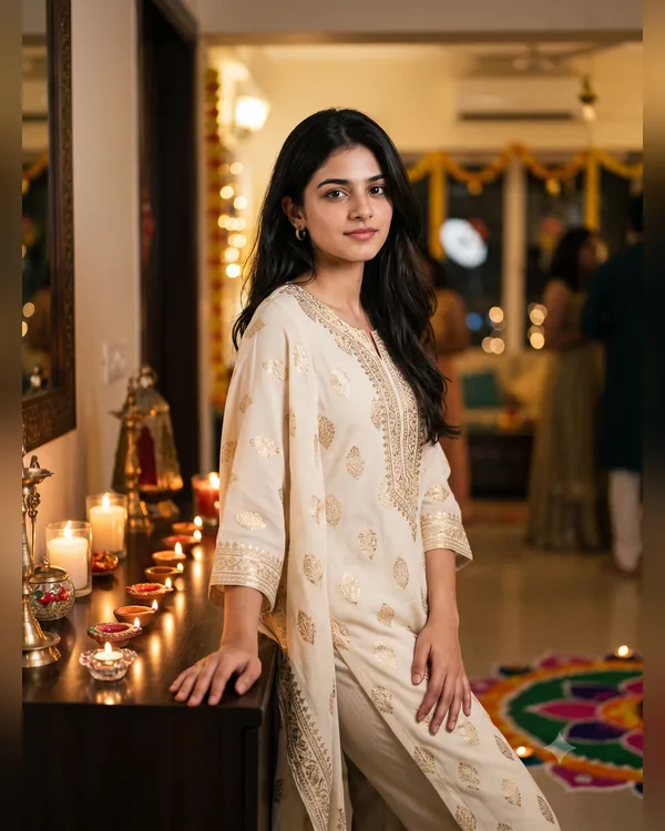 Diwali Ivory Kaftan Girl Photo Prompt