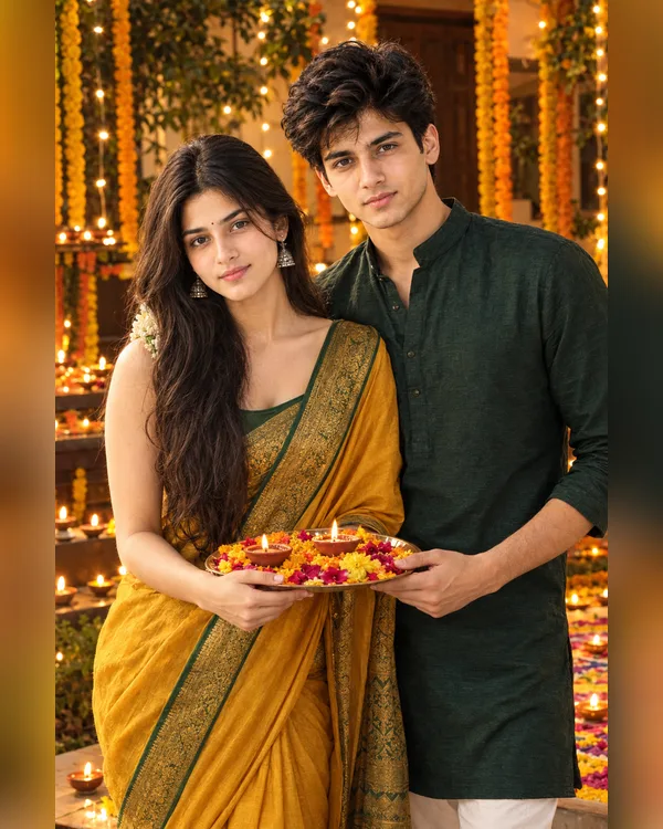 Diwali Marigold Courtyard Couple Photo Prompt