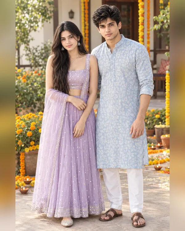 Diwali Pastel Couple Bhai Dooj Photo Prompt
