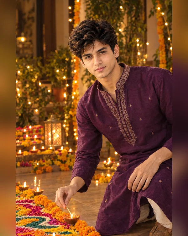 Diwali Purple Silk Kurta Boy Photo Prompt
