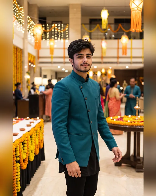 Diwali Teal Indo Western Boy Photo Prompt