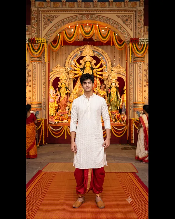 Durga Pandal Boy Photo Prompt