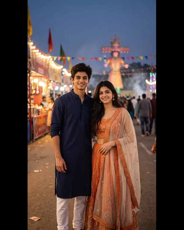 Dussehra Evening Couple AI Photo Prompt