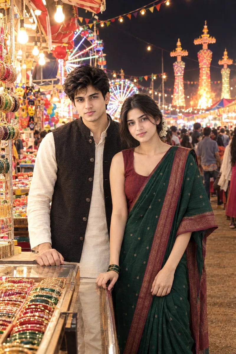Dussehra Mela Bangle Stall Couple Photo Prompt