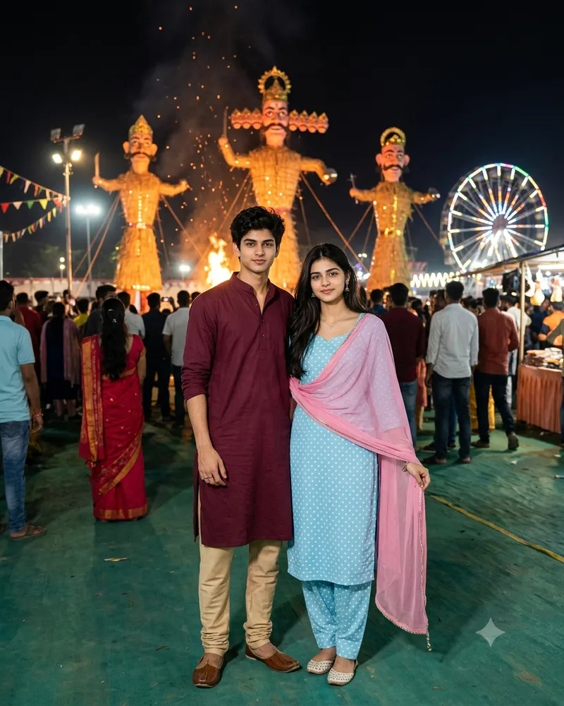 Dussehra Night Ravan Dahan Couple Photo Prompt