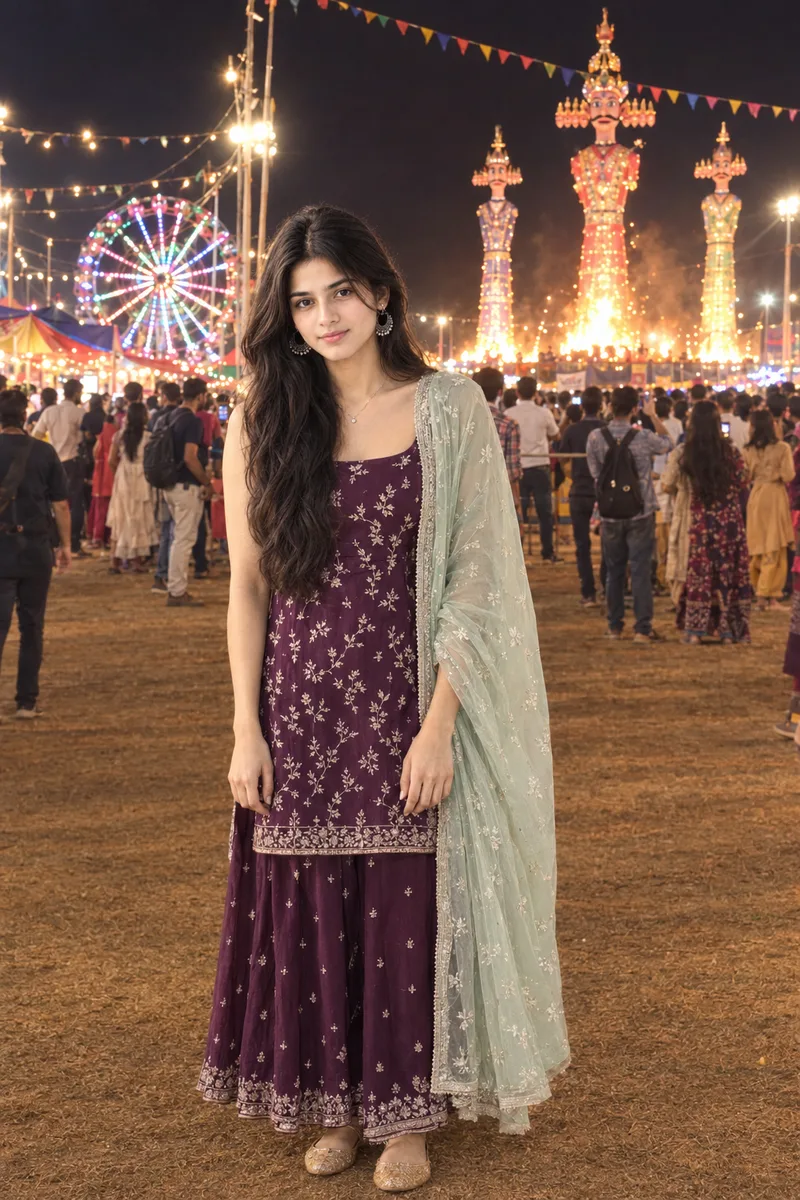 Dussehra Night Ravan Dahan Girl Photo Prompt