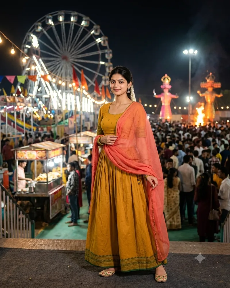 Dussehra Mela Ferris Wheel Girl Photo Prompt