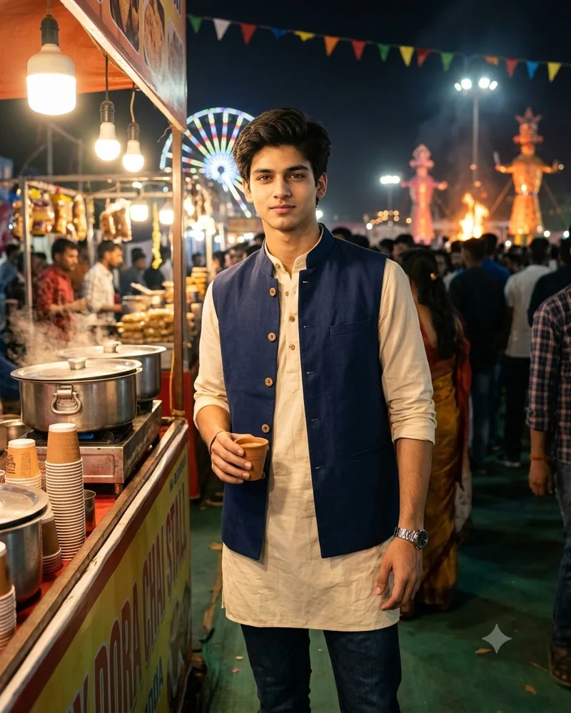 Dussehra Mela Kulhad Chai Boy Photo Prompt
