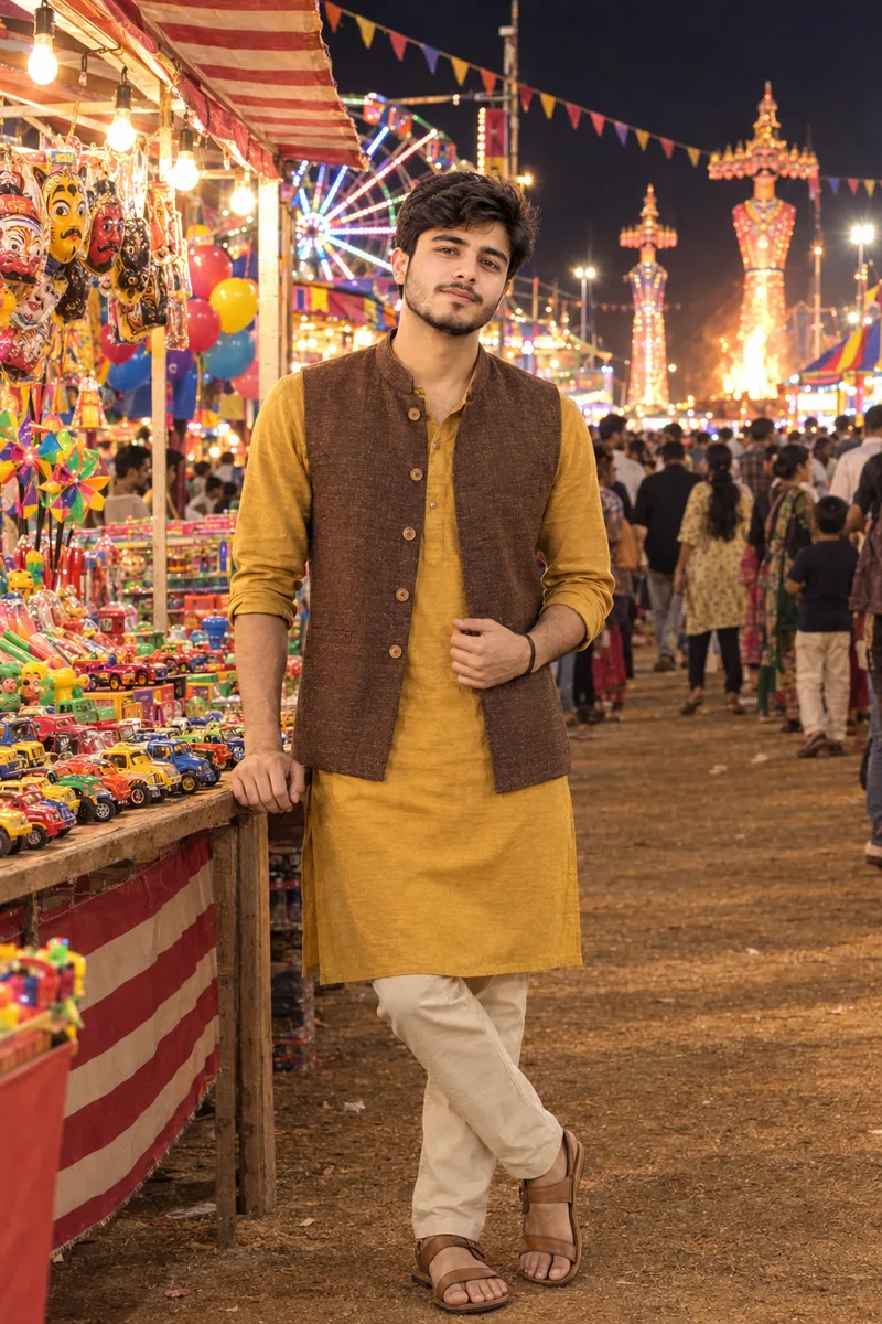 Dussehra Night Mela Toy Stall Boy Photo Prompt