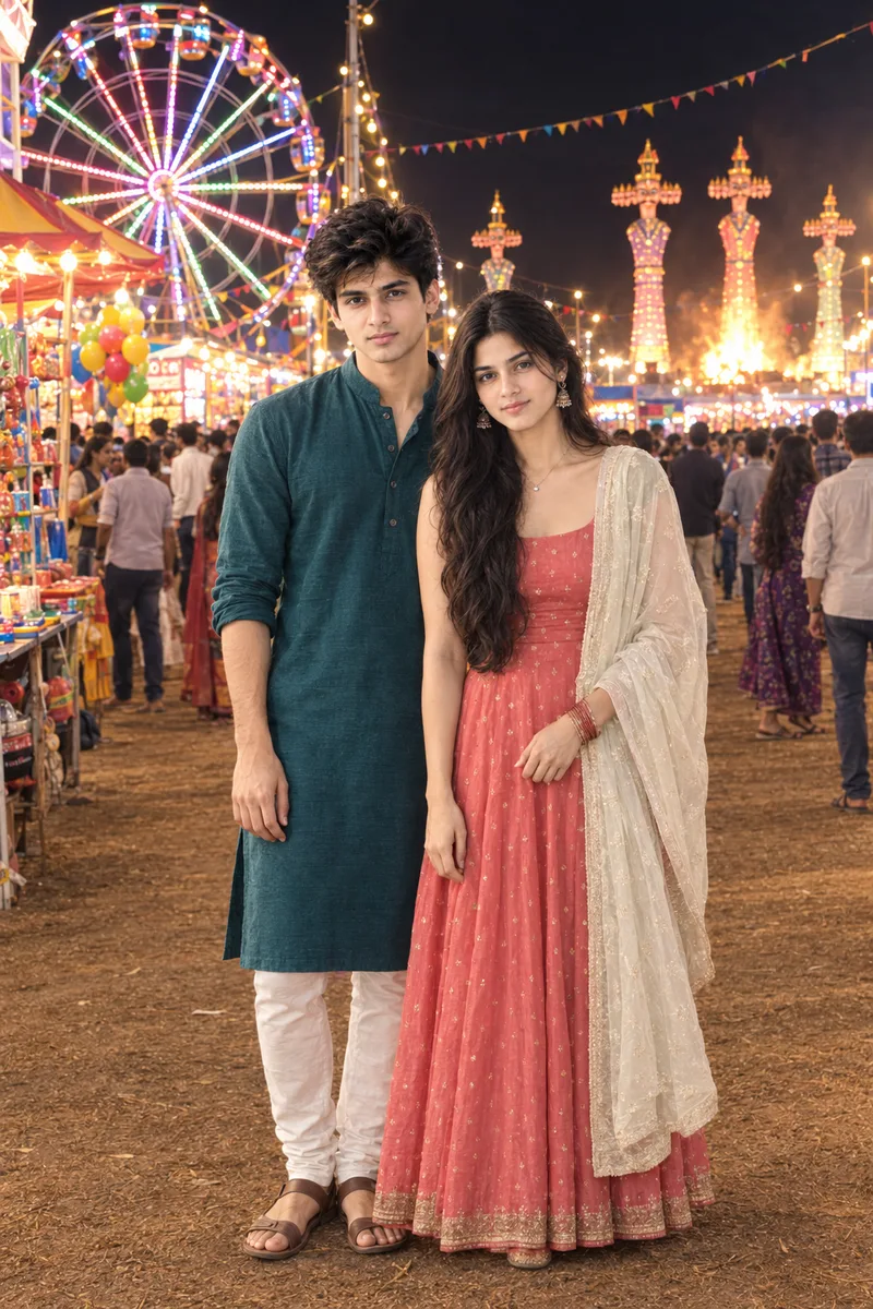 Dussehra Mela Giant Wheel Couple Photo Prompt