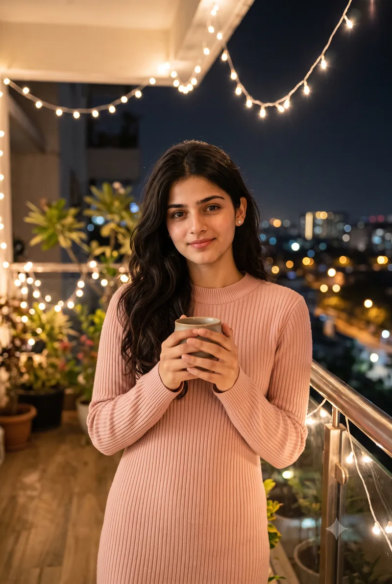 Fairy Light Terrace Girl Photo Prompt