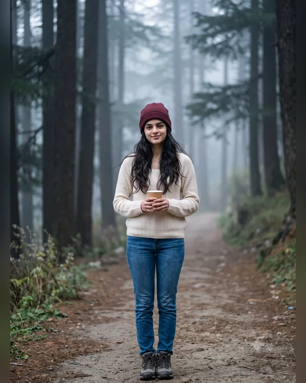 Foggy Manali Girl Travel AI Photo Prompt