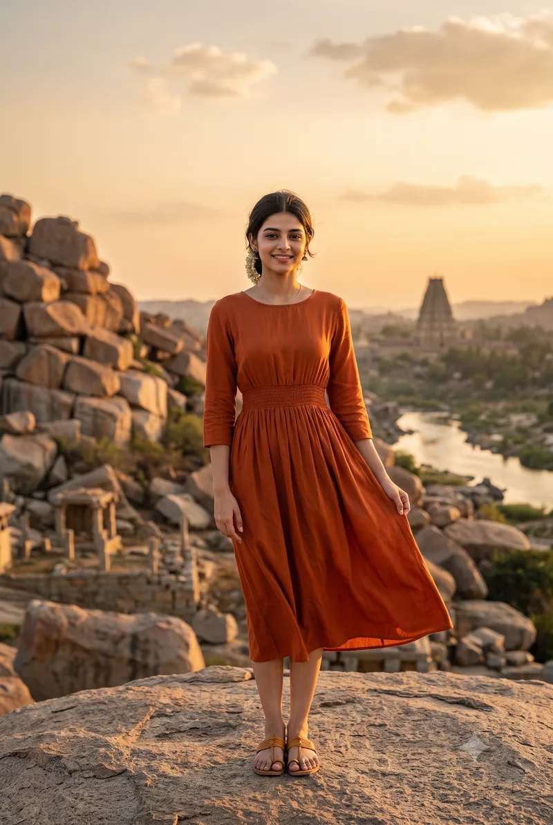 Hampi Boulder Girl Photo Prompt