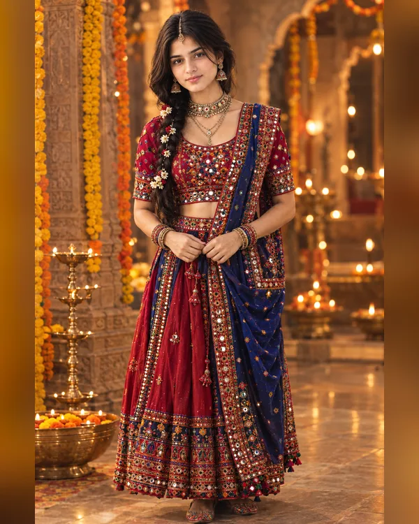 Heritage Temple Lehenga Girl Photo Prompt
