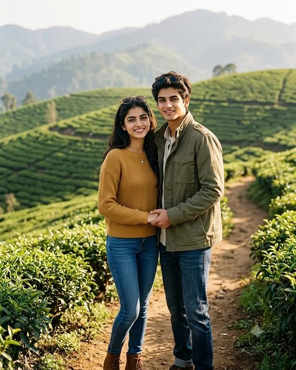 Hill Retro Couple Travel AI Photo Prompt