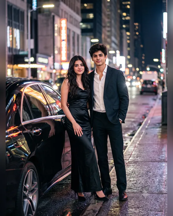 Luxury Car Night Couple Photo Prompt