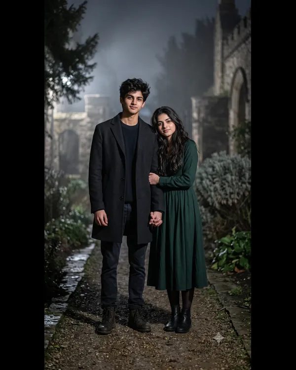 Moonlight Graveyard Couple Horror AI Photo Prompt