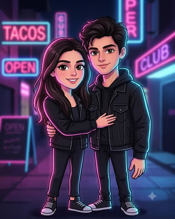 Neon Toon Couple AI Photo Prompt