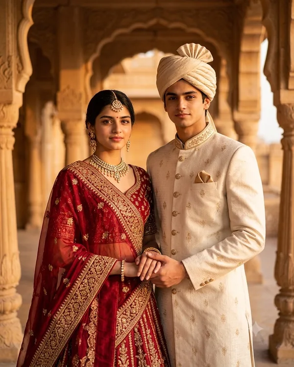 Golden Hour Palace Wedding Photo Prompt for Couples