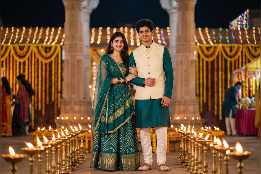 Peacock Green Finale Diya Couple Photo Prompt