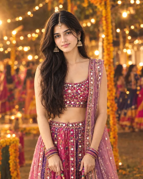 Pink Chaniya Dandiya Girl Photo Prompt