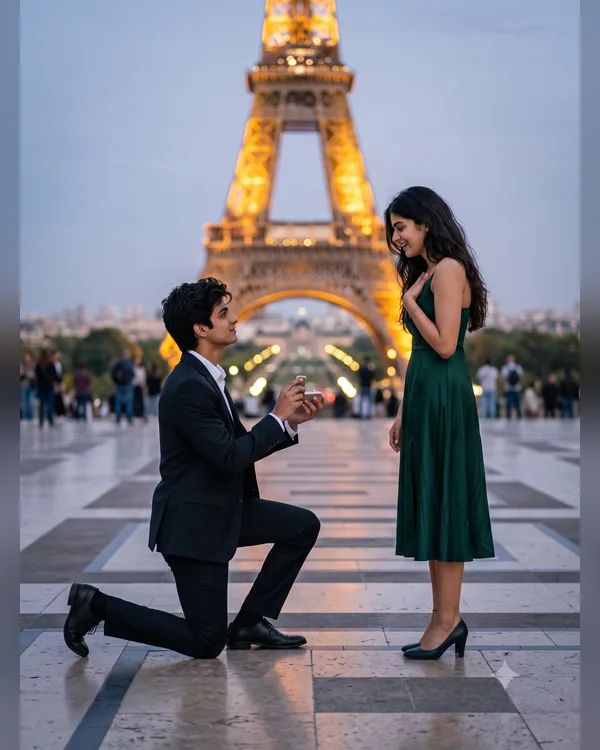 Eiffel Tower Proposal Couple Photo Prompt