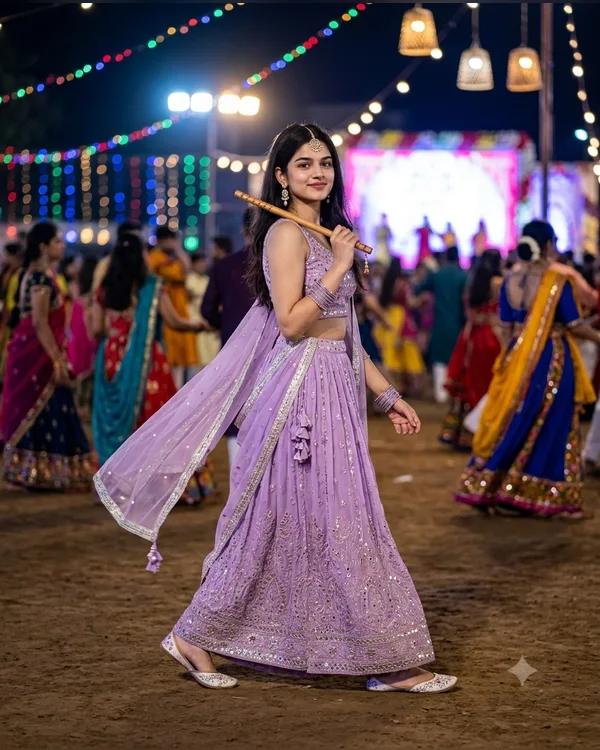 Purple Candid Dandiya Photo Prompt for Girls