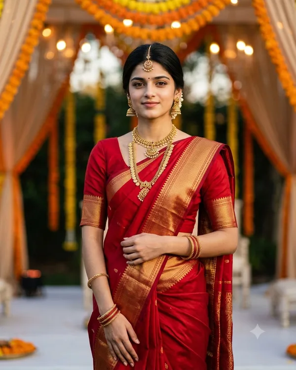 Red Saree Bride Girl AI Photo Prompt
