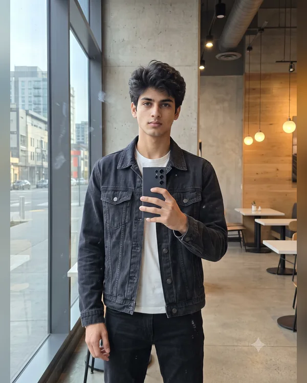 Reflection Glass Selfie Boy AI Photo Prompt