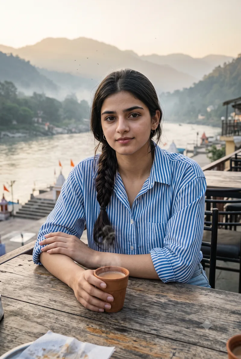 Rishikesh Cafe Girl Photo Prompt