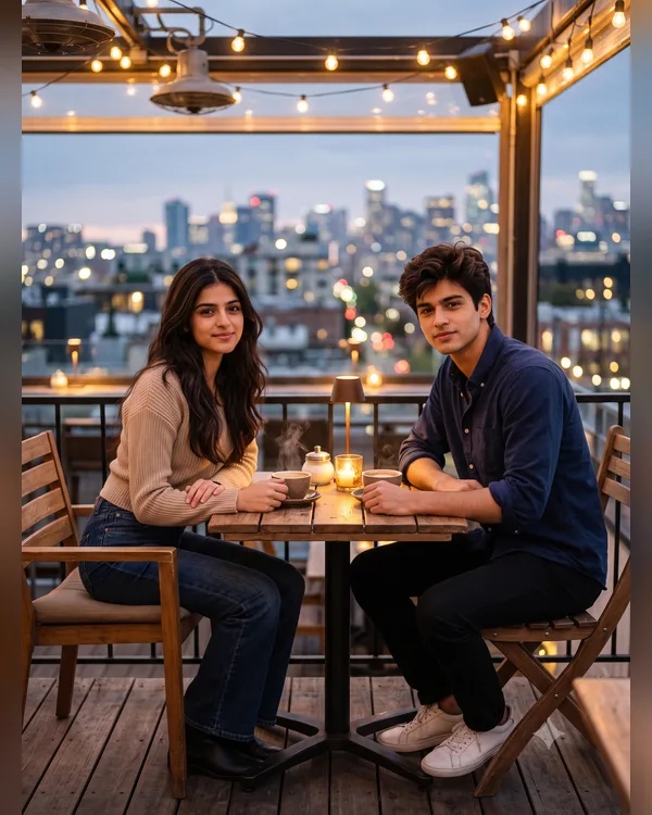 Rooftop Cafe Date Photo Prompt for Couples