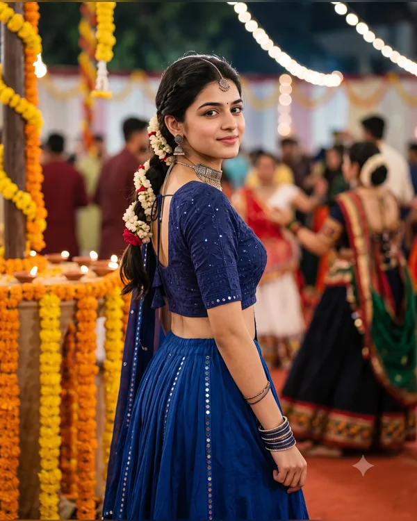 Royal Blue Back Pose Photo Prompt for Girls