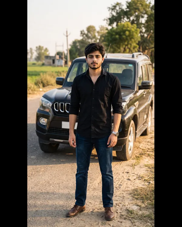 Black Scorpio SUV Boy Photo Prompt