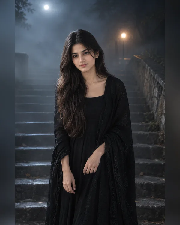 Shadow Stairs Horror Edit Girl AI Photo Prompt