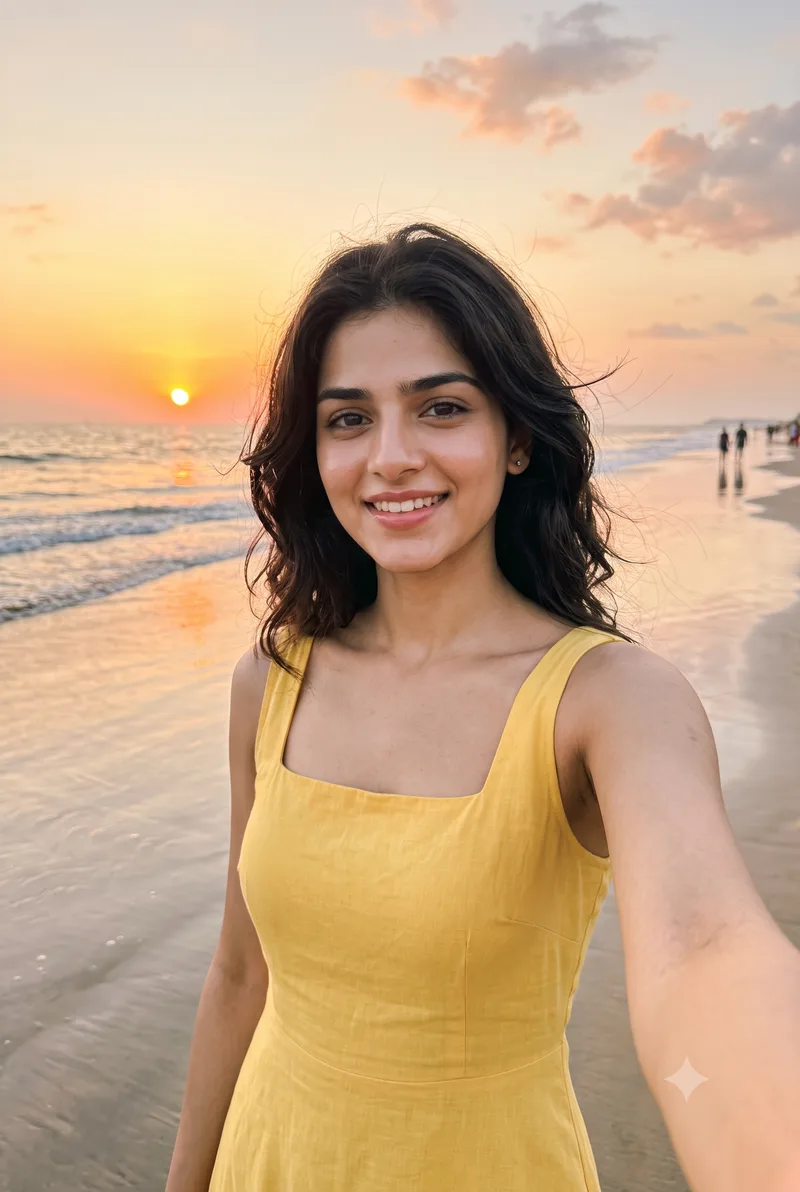 Sunset Beach Selfie Girl Photo Prompt