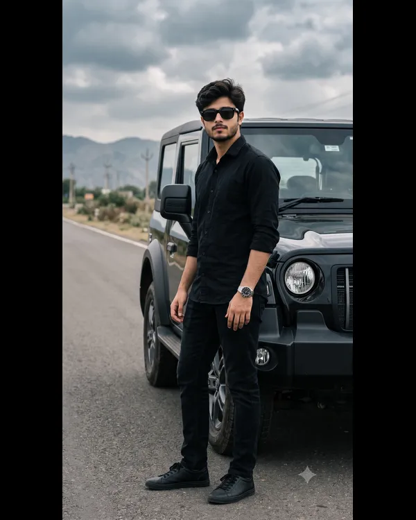 Black Thar SUV Boy Photo Prompt