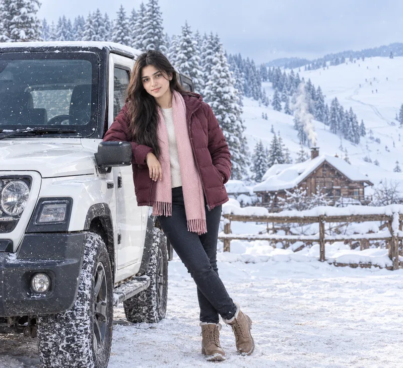Gulmarg Snow Thar Girl Photo Prompt