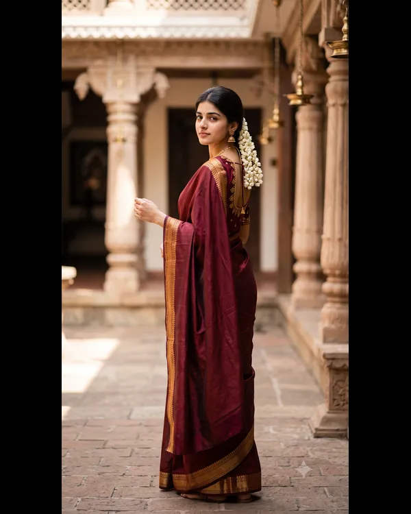 Saree Back Pose Traditional Photo Prompt