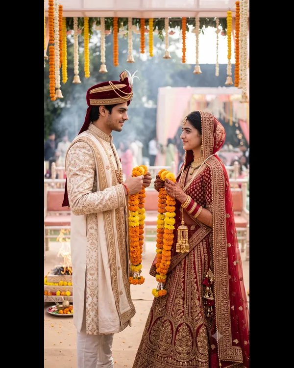 Varmala Moment Couple AI Photo Prompt
