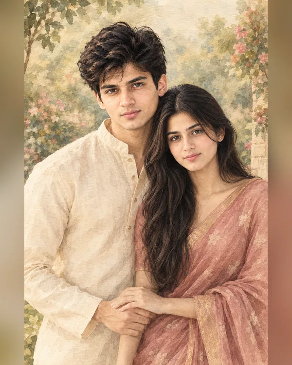 Vintage Watercolor Couple AI Photo Prompt
