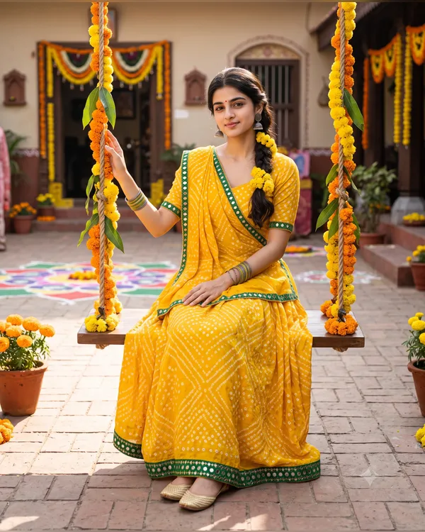 Yellow Jhula Swing Photo Prompt for Girls